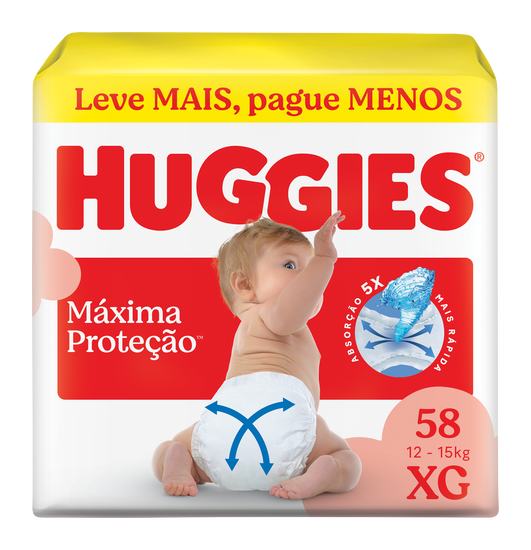 Huggies Fralda Descartável Máxima Proteção XG - 58 Un